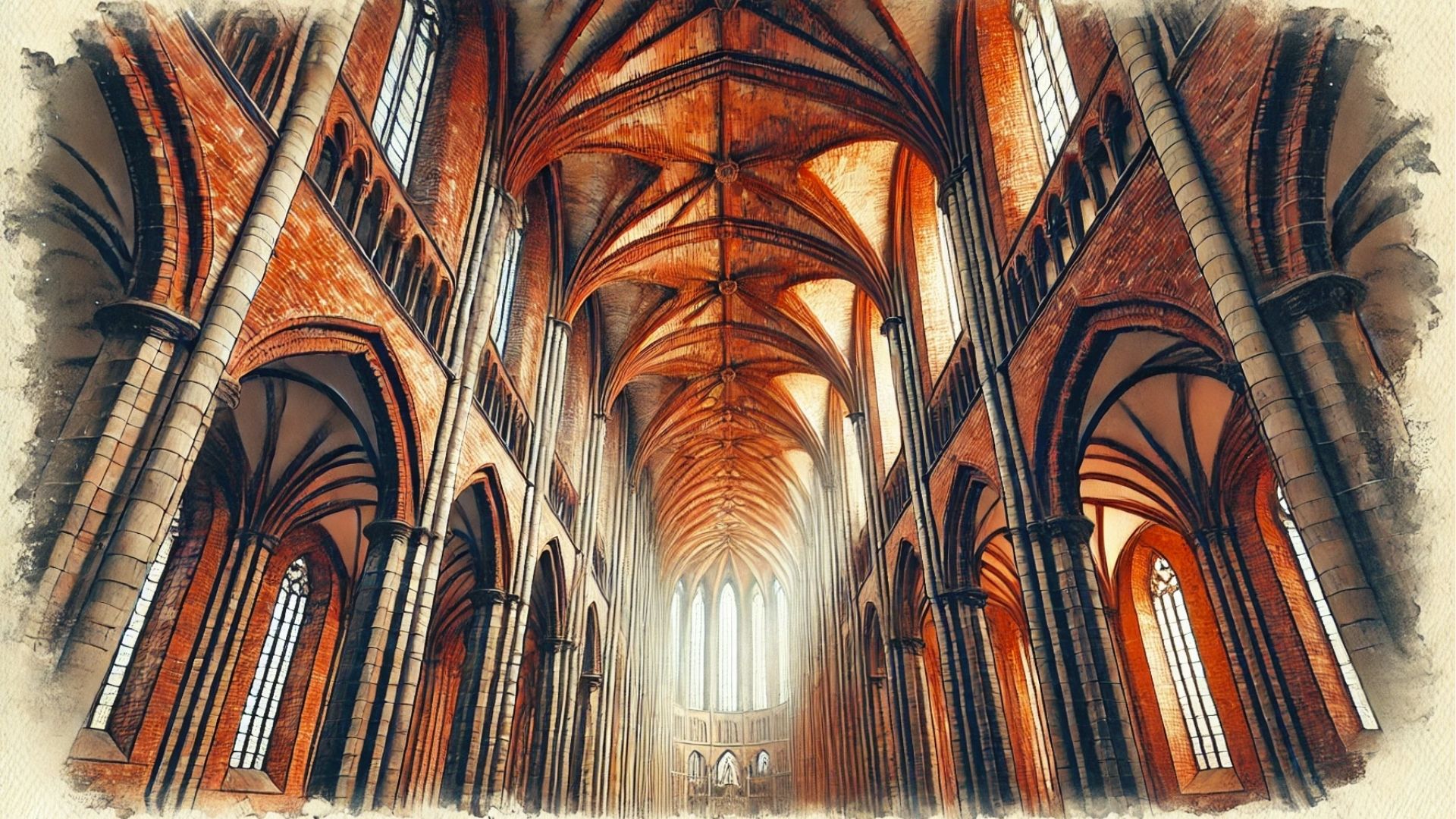 Innenansicht der Marienkirche in Lübeck mit dem höchsten Backsteingewölbe der Welt